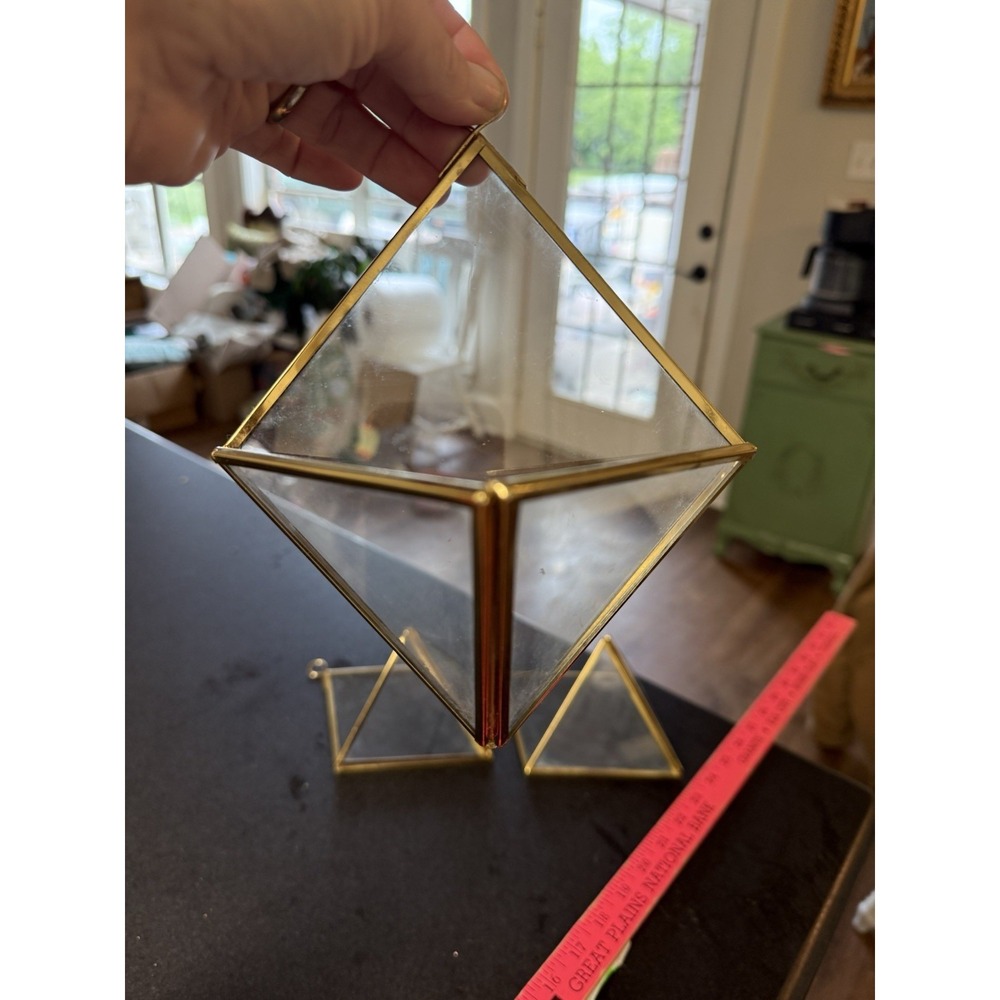 Set 3 Gold Geometric Terrarium Hanging Planter Display Boxes Decor - Picture 9 of 11